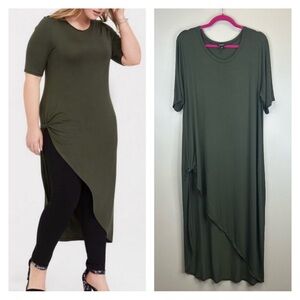 Torrid 2X plus size Asymmetrical Olive Green Dress Athleisure Casual Comfy EUC